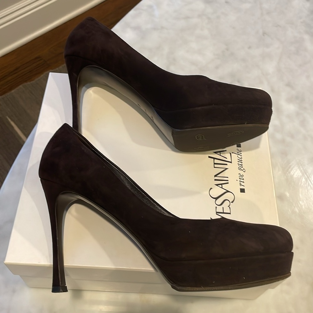 YSL sz Fr 42 IT 41 brown chocolate suede platform Gisele 80 pump minimally worn
